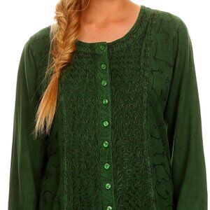 Sakkas Fedella Deep Scoop Neck Long Sleeve Blouse Top With Adjustable Back Strap